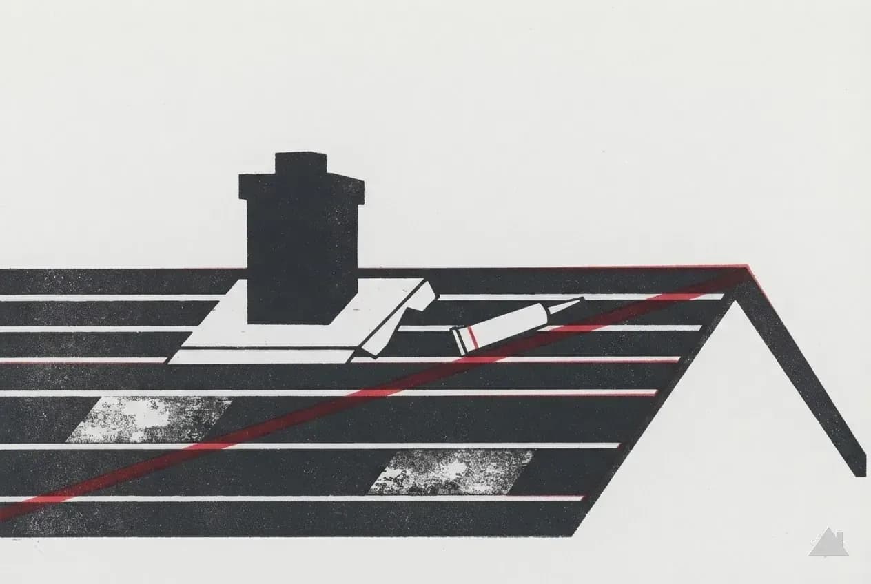 Two-colour print of flashing materials at a chimney base