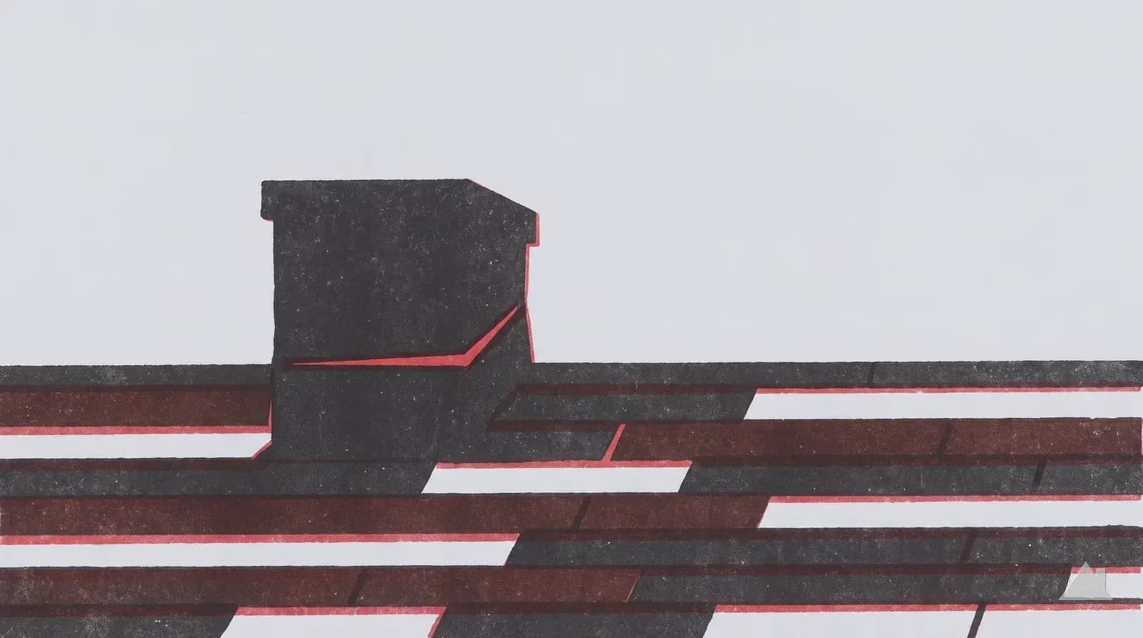 Two-colour print of a chimney with a reglet cut for counter-flashing