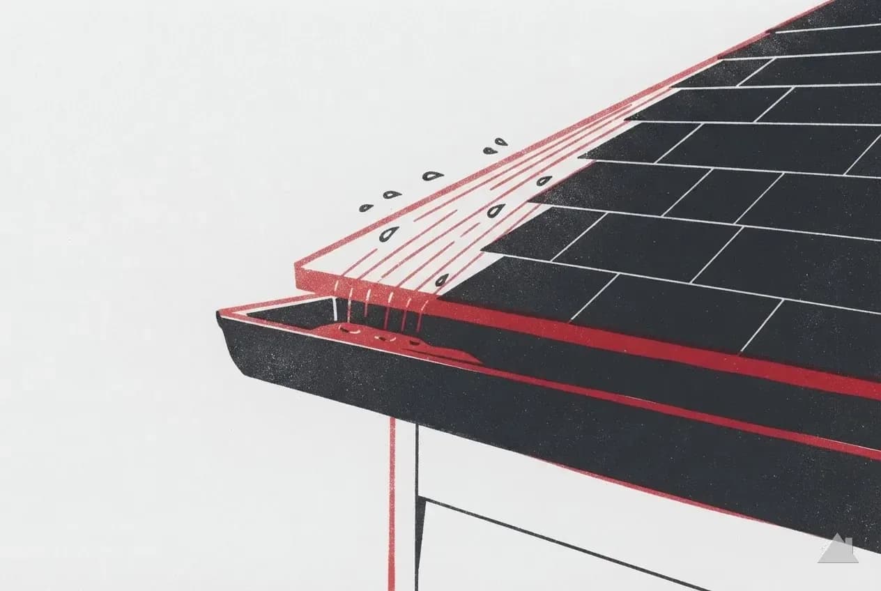 Two-colour print of drip edge over a gutter