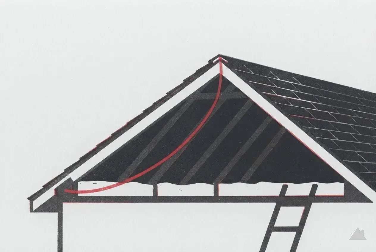 Two-colour print of attic intake and exhaust airflow
