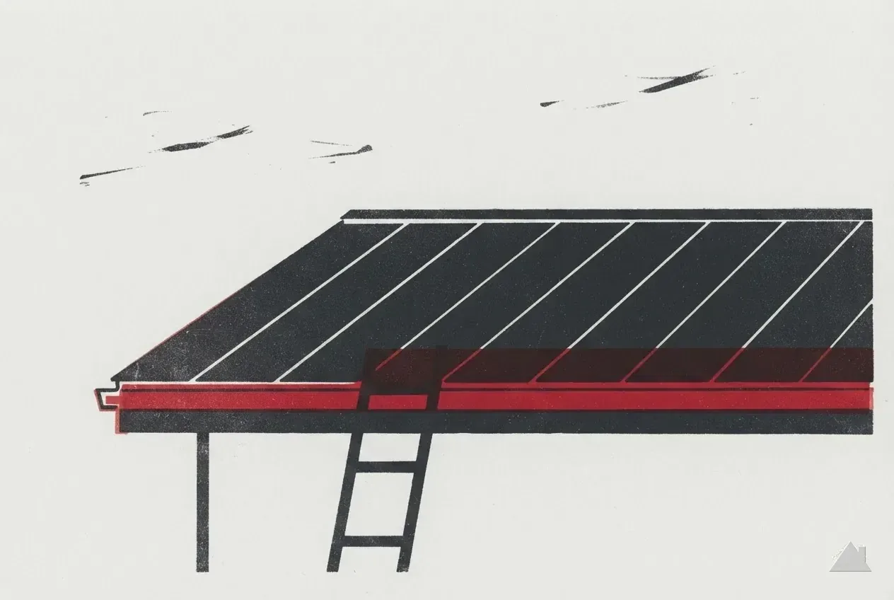 Two-colour print of a metal roof eave detail