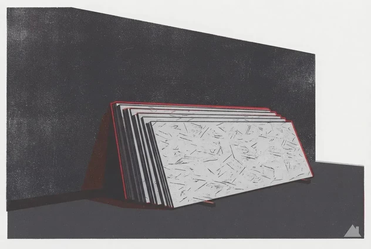 Two-colour print of stacked roof sheathing panels