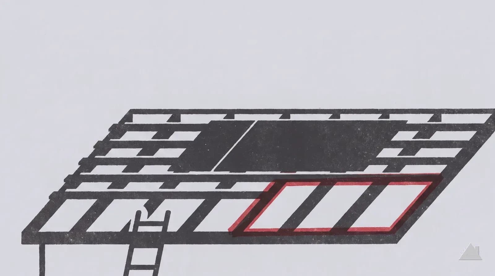 Two-colour print of decking replaced over open rafters