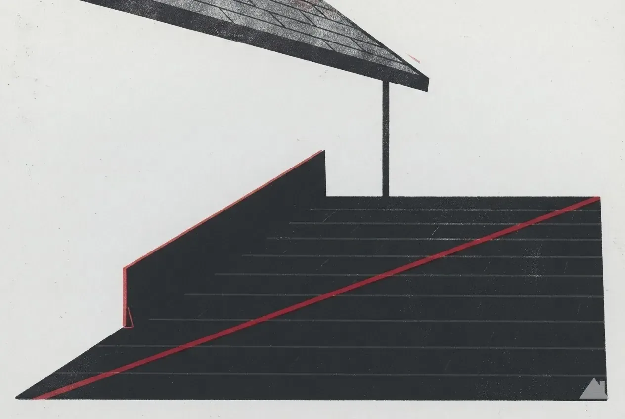 Two-colour print of apron flashing at a wall