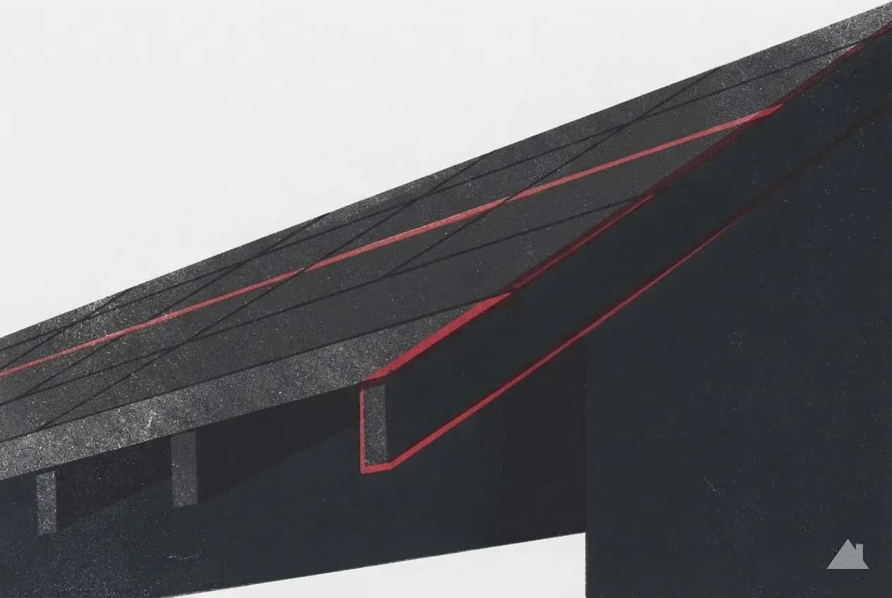 Two-colour print of a rafter tail at the eave