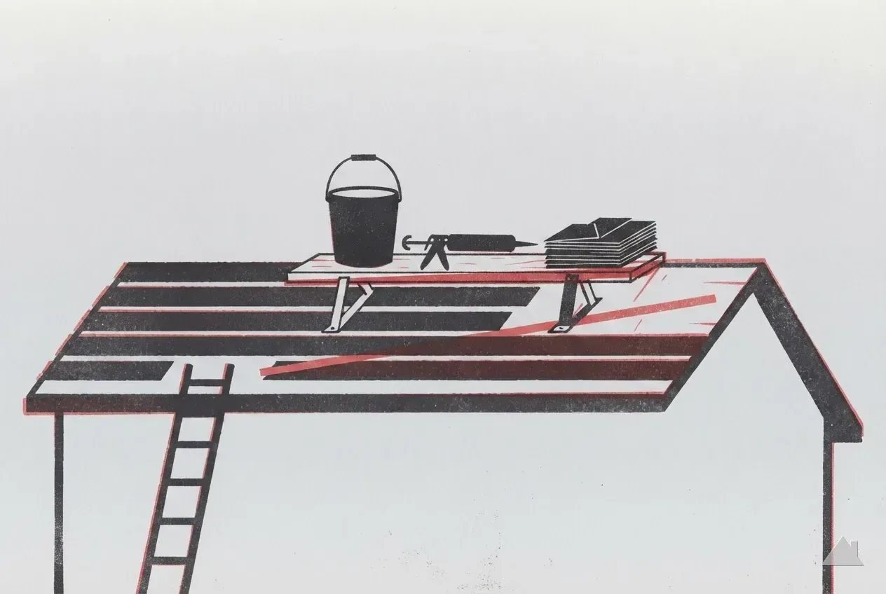 Two-colour print of repair materials on a staging plank