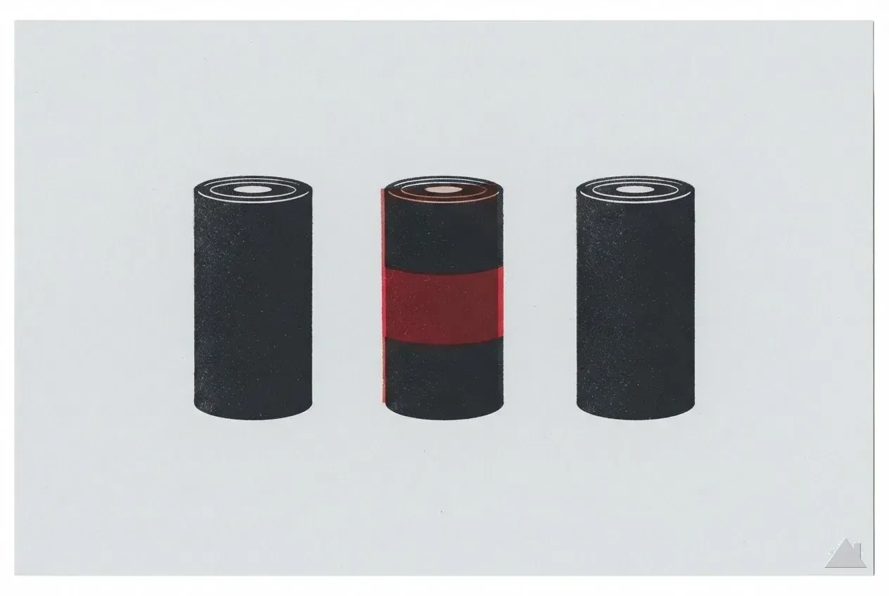 Two-colour print of three underlayment rolls