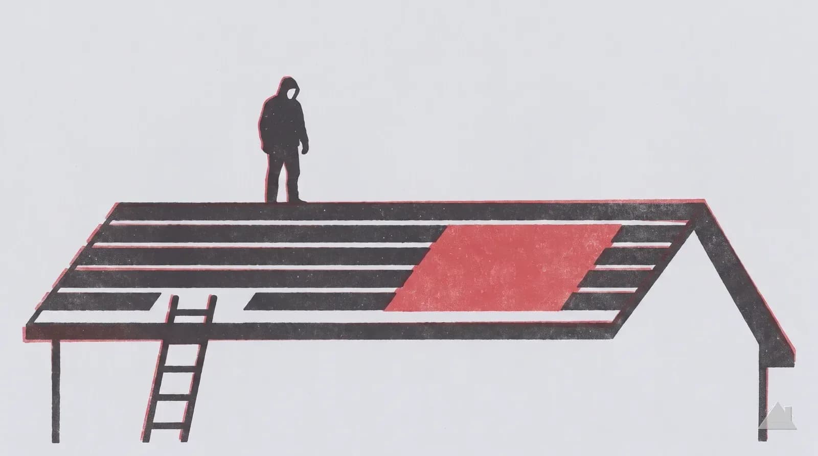 Two-colour print of a chalked test square on a roof