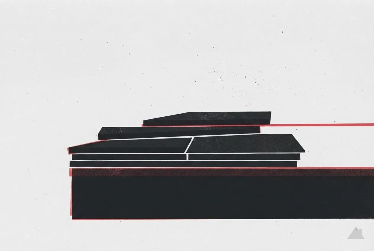 Two-colour print of two stacked shingle layers seen in section at the roof edge