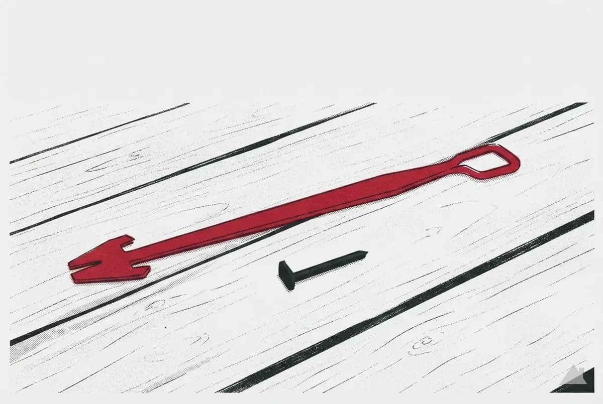 Two-colour print of a slate ripper and a slate hook laid on bare deck