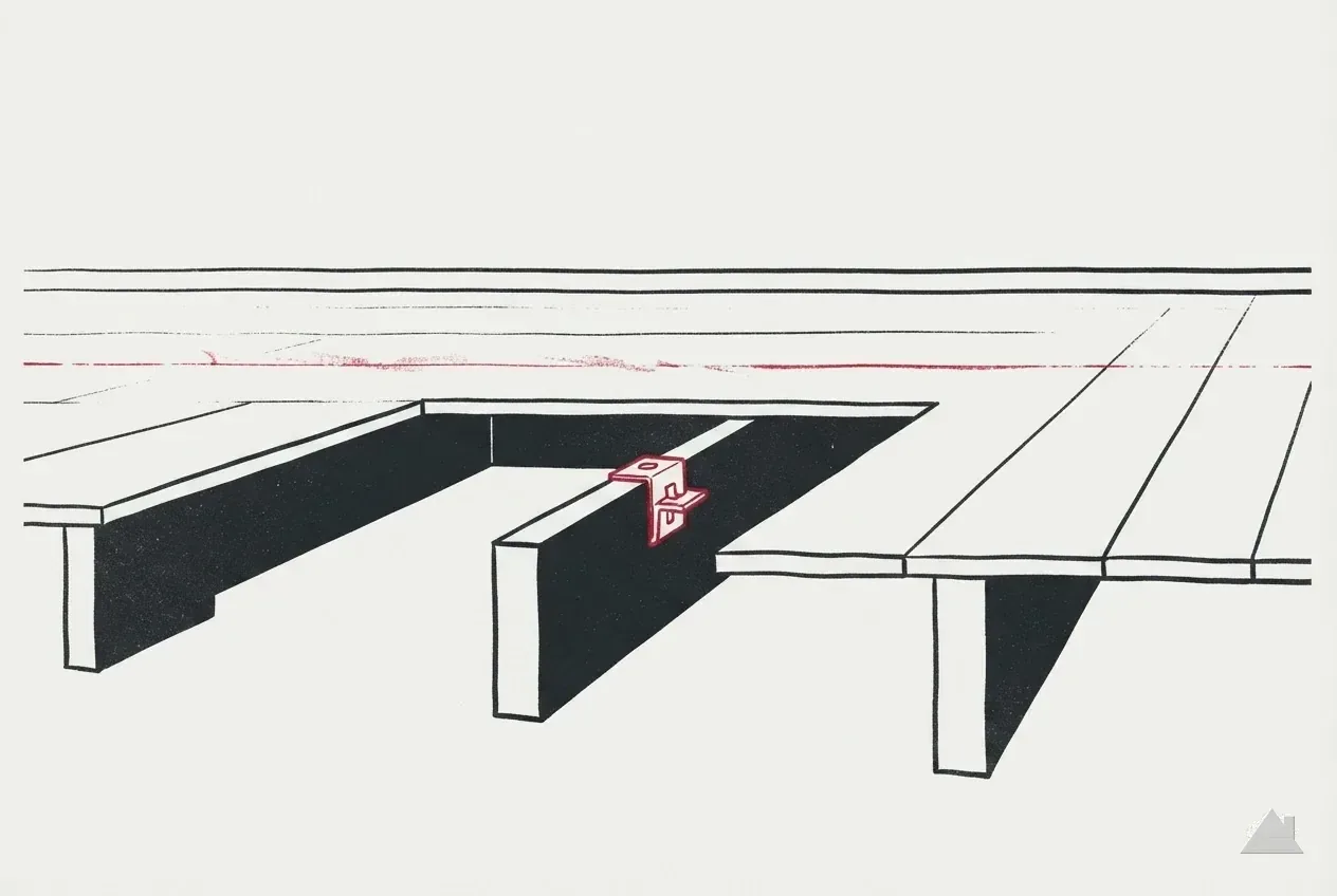 Two-colour print of a standing seam clip cutaway