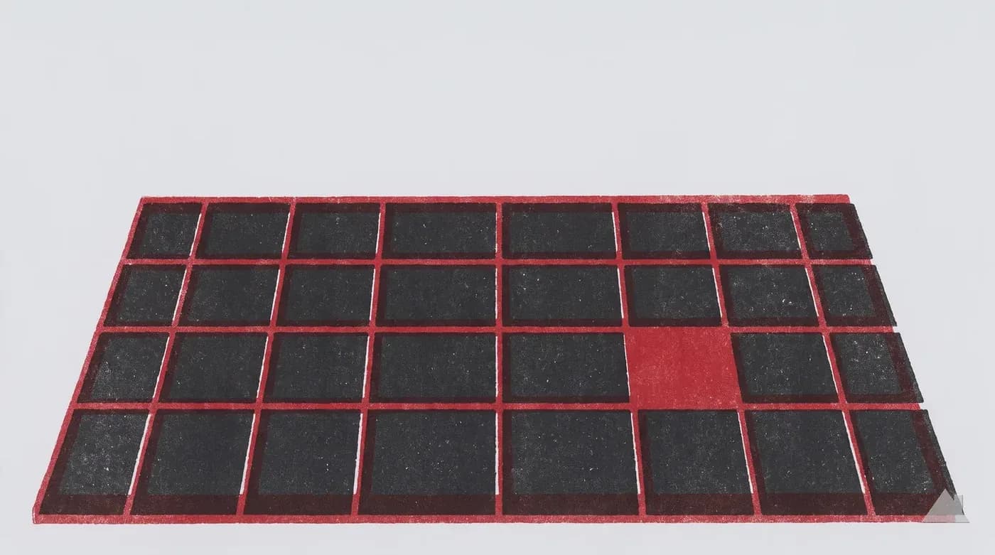 Two-colour print of a roof plane divided into square units