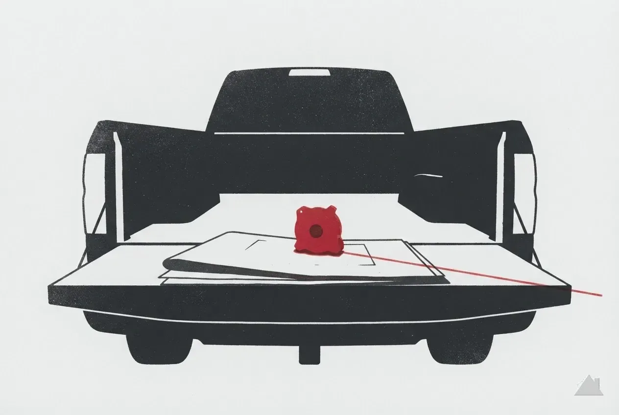 Two-colour print of a document weighted on a tailgate
