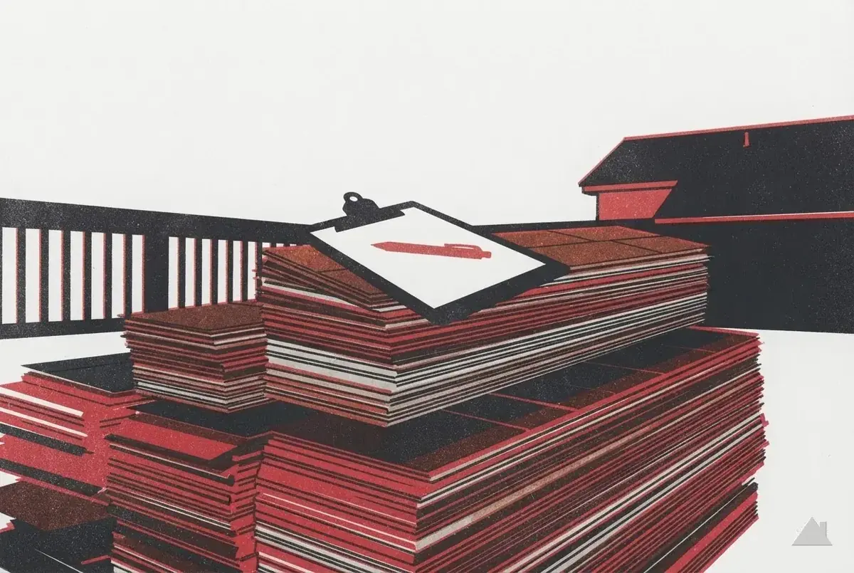 Two-colour print of a clipboard on leftover bundles